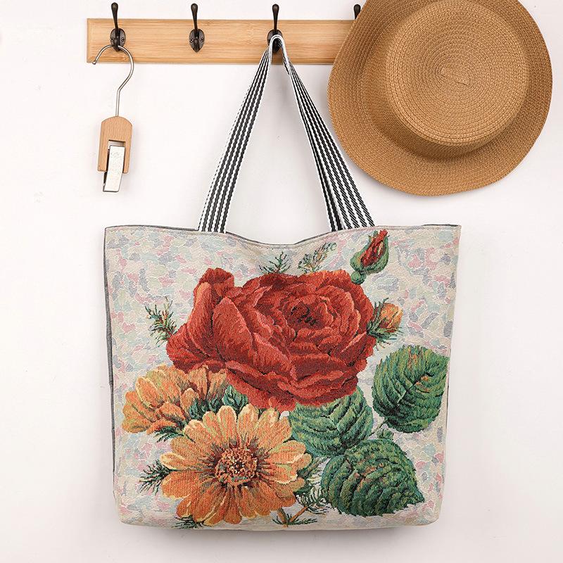 

Female hand shoulder large bag embroidery office worker large capacity shopping bag shopping bag
