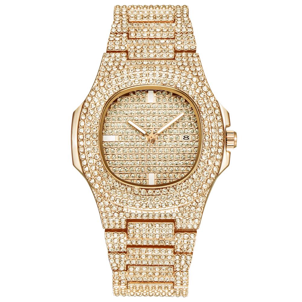Huaqiangbei Men's Rhinestone Hip Hop Quartz Watch: Star Calendar, Light Luxury Style