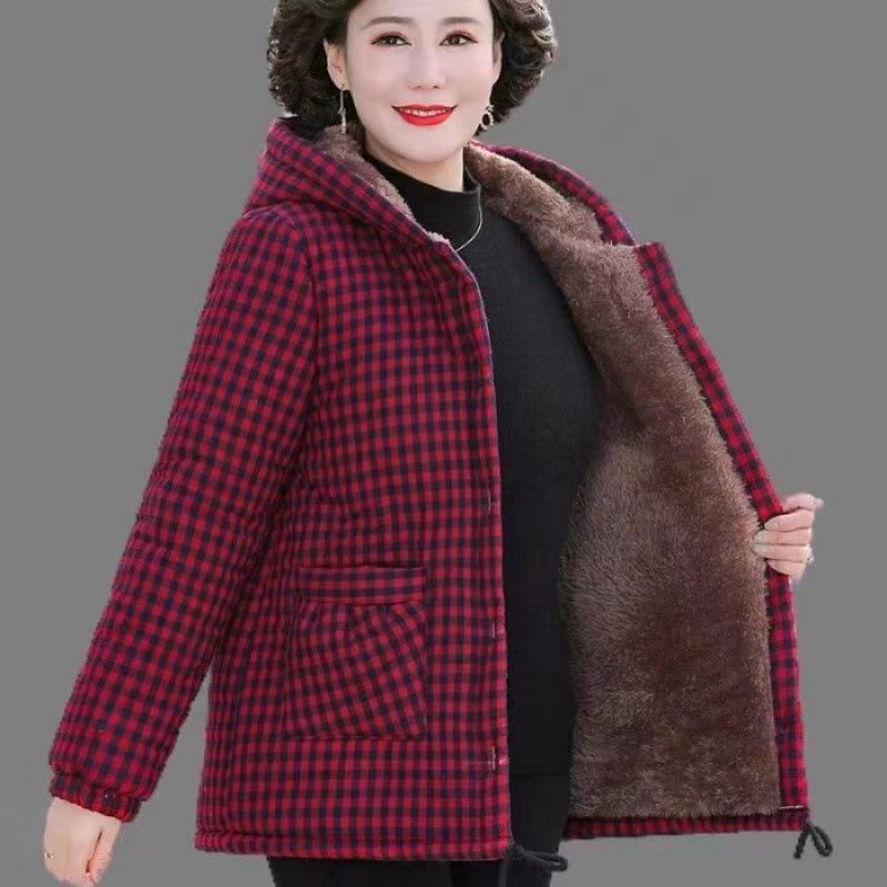Women's Coat Tops Add Velvet Thicken Grain Fleece Winter Jacket Loose Hooded Keep Warm Outerwear