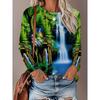 Womens Loose Fit Long Sleeve Round Neck T-Shirt With 3D Dinosaur Christmas Tree Print Milk Silk Fabric
