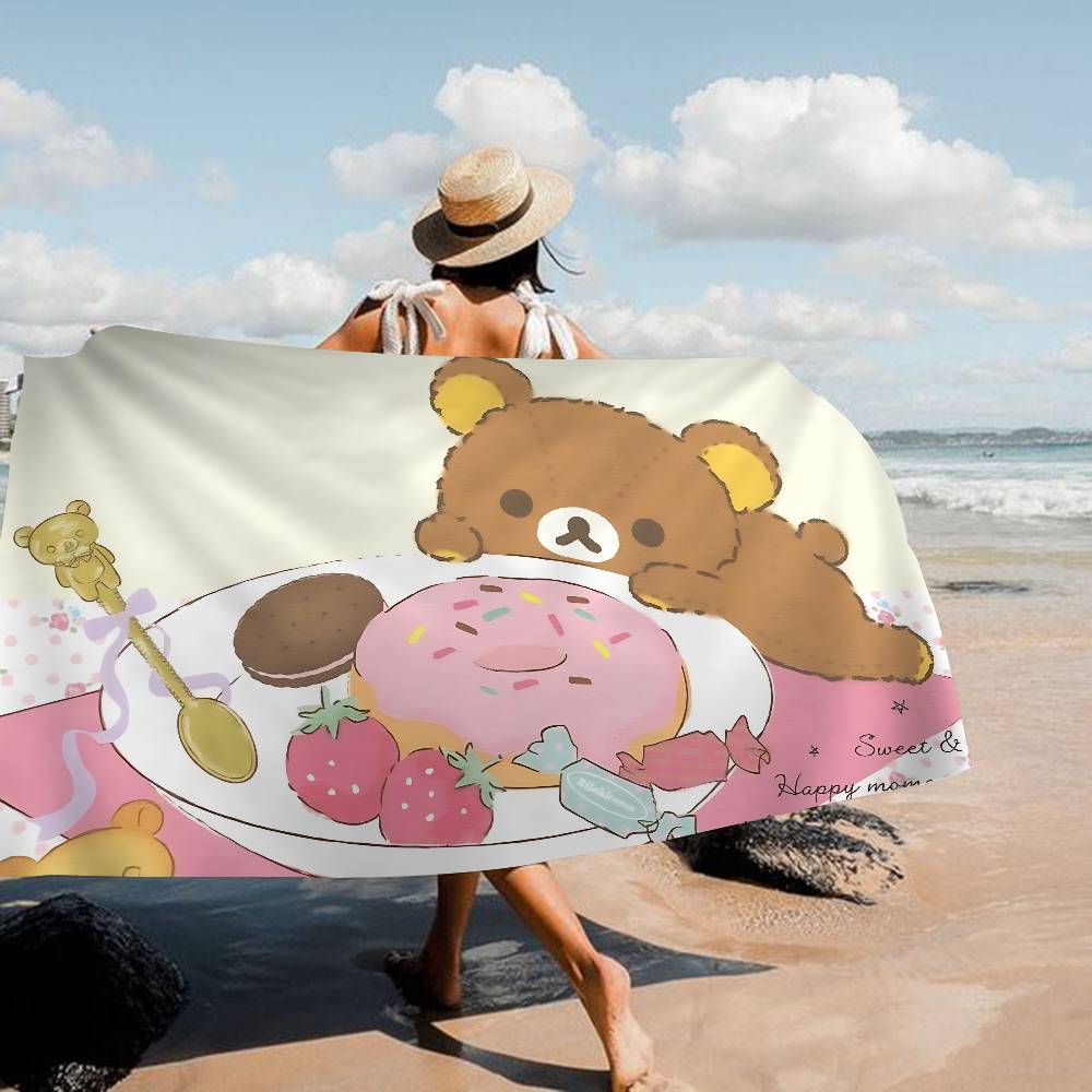 Manta de Microfibra Kawaii Oso Rilakkuma Secado Rápido Toallas de Playa Impresión Oversize Super Absorbente Manta Toalla de Piscina