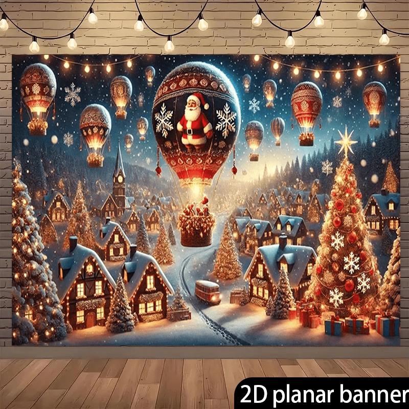 1Pcs Santa Claus Hot Air Balloon Snow Town Decoration Background Winter Backdrop For Photo Studio Photo Booth Party