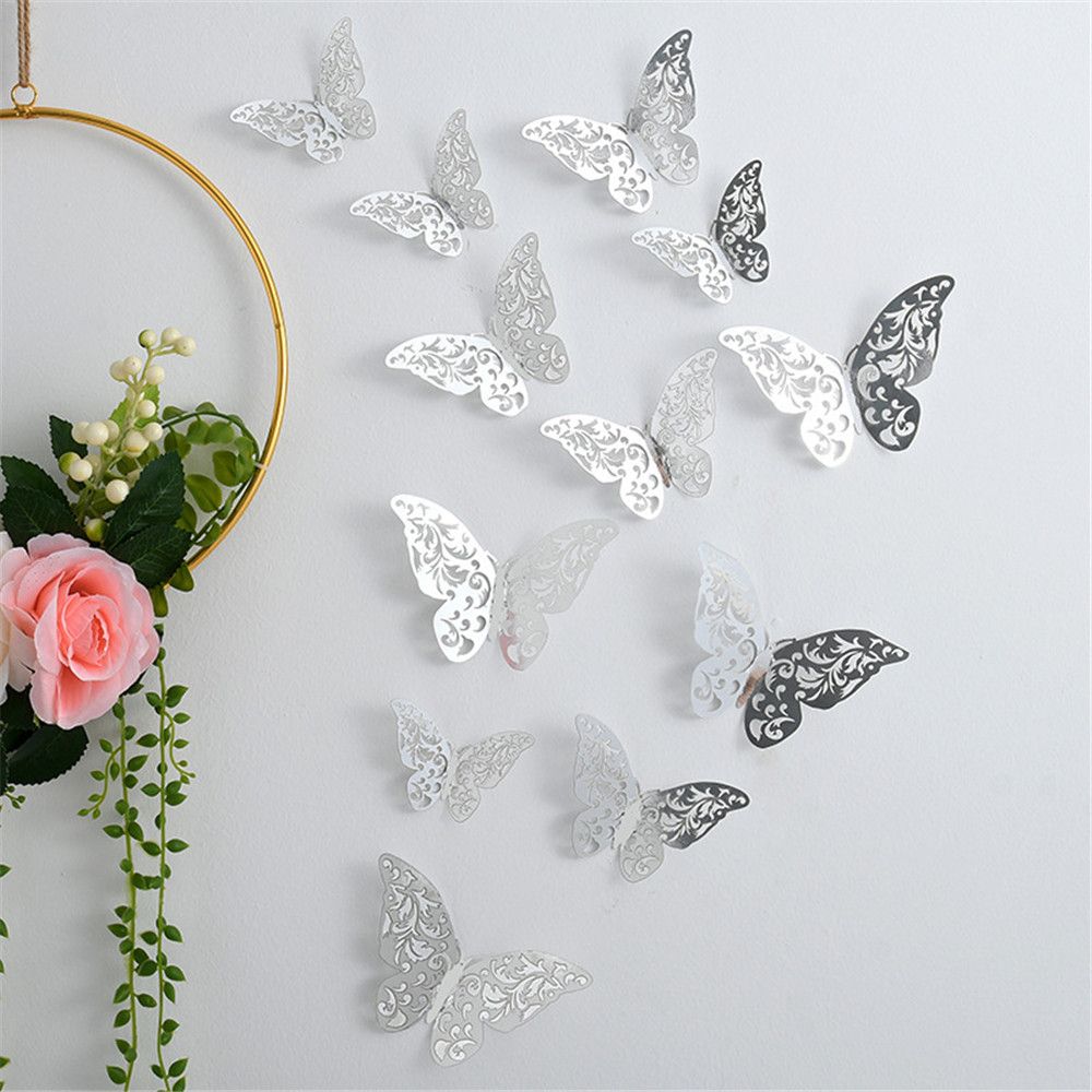 

12Pcs 3D Dragonfly Stickers Metal Texture Hollow Dragonflies Wall Decals Home Decoration Party Wedding Self-adhesive Sticker