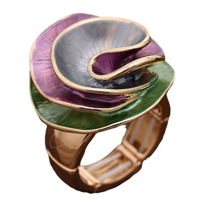 Color Painting Oil Geometric Rose Elastic Ring, Fashionable and High-end Women's Versatile Ring