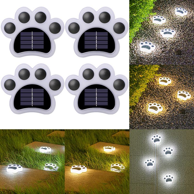 Paw Print Solar Lights 4 Pack, Solar Garden Light, Waterproof Cat Dog Animal Path Paw Lamp, Led Path Lights For The Home, Christ