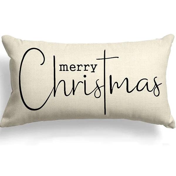 New Christmas Style Simple Letter Double-sided Printed Linen Pillow for Home Decoration, Sofa Waist Pillowcase