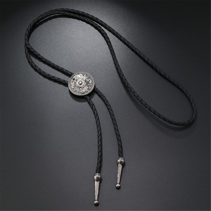 Colier Bolo Tie Western pentru Bărbați și Femei, Accesoriu de Gât din 2 Piese cu Șnur PU Împletit cu Glisoare Reglabile pentru Stil Zilnic