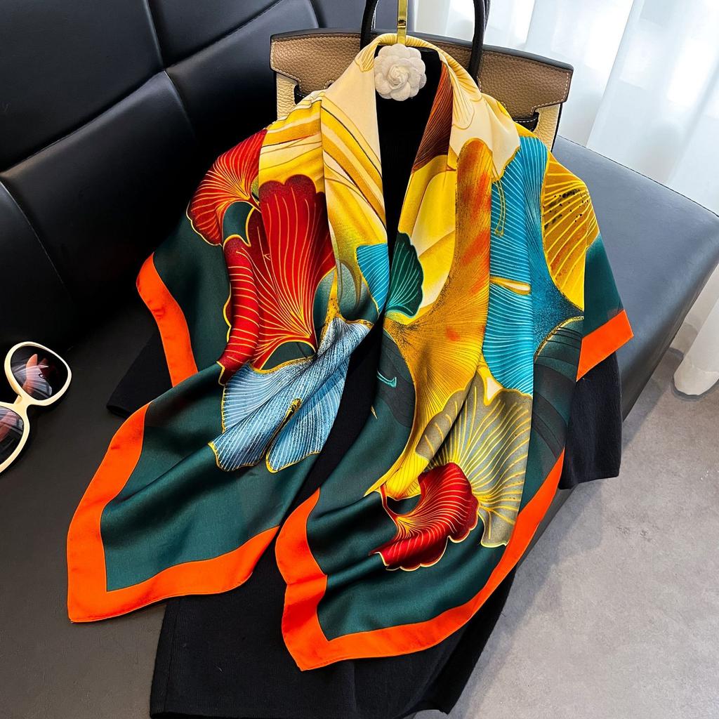 Simple 91cm square scarf ins Han Da striped silk multi-functional scarf fashion day shawl silk scarf light luxury