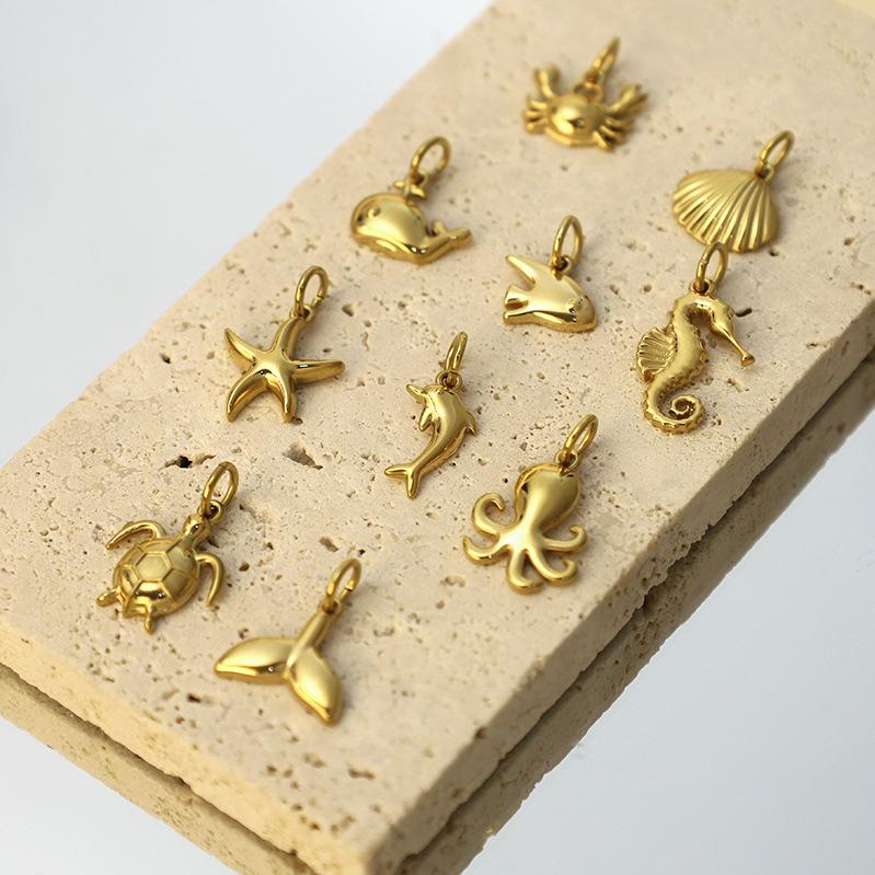 Personalized Diy Electroplated Stainless Steel Marine Life Pendant, Gold, Starfish Diy Handmade Necklace Jewelry Accessories