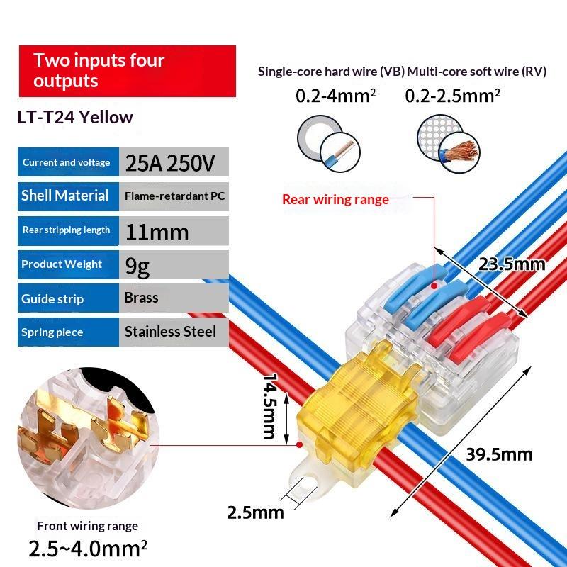 Mini Quick Terminal Block Fast T Type Wire Connector Electric Splice Crimp Non Destructive Without Breaking Cable Insulated Lin