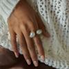 Yori Baroque Shaped Imitation Pearl Asymmetrical Open Ring Water Resistant Texture Fashion Daily Jewelry Waterproof