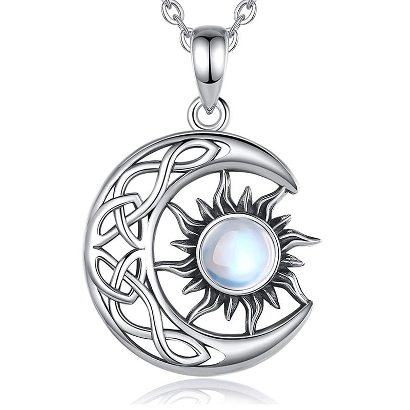 Huitan Ästhetisches Sonnen- und Monddesign Damen-Anhänger Halskette mit Imitation Opalstein Boho-Stil Strandurlaub Schmuck Geschenk