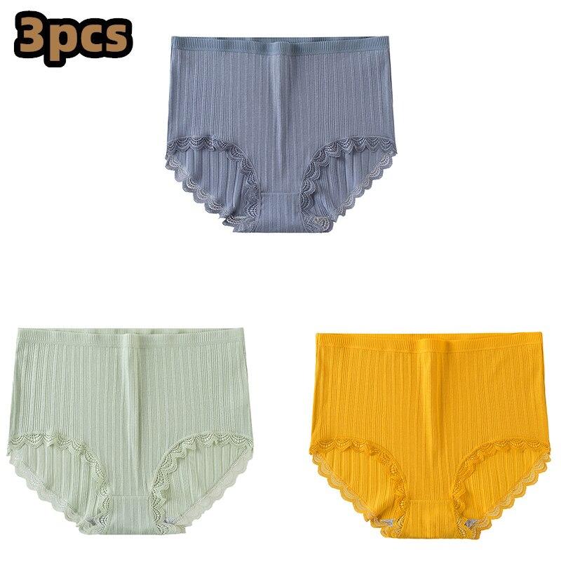 3 Pcs/lot Women's Underpants Soft Cotton Panties Girls High Waist Briefs Striped Panty Sexy Female Underwear Big Size M-XXL