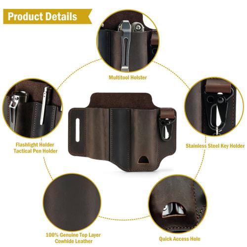 VIPERADE PJ29 Belt Multi-Tool Sheath, Men's Leather EDC Pocket Organizer, EDC Leather Sheath, Leatherman Sheath with Pen Holder and Key Fob (Brown)