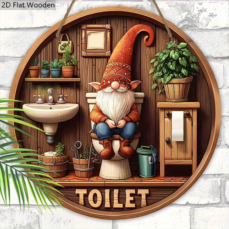 Lodge Style Gnome Bathroom Wooden Sign - Rustic Decorative Plaque with Family Themed Toilet - Ideal Hanging Ornament for Home, Yard, Balcony Decor