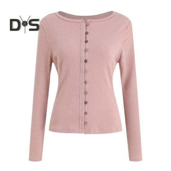 Женские трикотажные топы с круглым вырезом и длинным рукавом