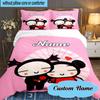 Custom Name 3PCS Heartfelt Pucca Love Bedding Set Including 1pc Duvet Cover And 2pcs Pillowcases for Bedroom, Dormitory Gift Home Decor