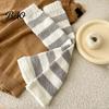 Elastic Thermal Leggings for Home Coral Fleece Leg Warmers Women, Thickened Winter Knee High Cozy Leisure Covers Socks, Striped/Solid Color,