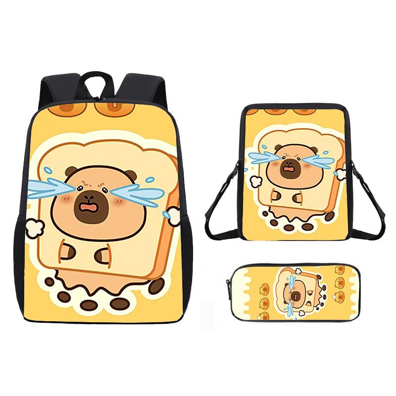 Cartoon Pattern Capybara Backpack Shoulder Bag Pencil Case Three Set Piece