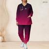 Women Plus Size Black Gold Printed V Neck Long Sleeve Nurse Scrub Two Piece Set With Pockets