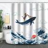 Waterproof Curtain With Mildewproof Shower Sea Wave Dinosaur Whale And Cat Print