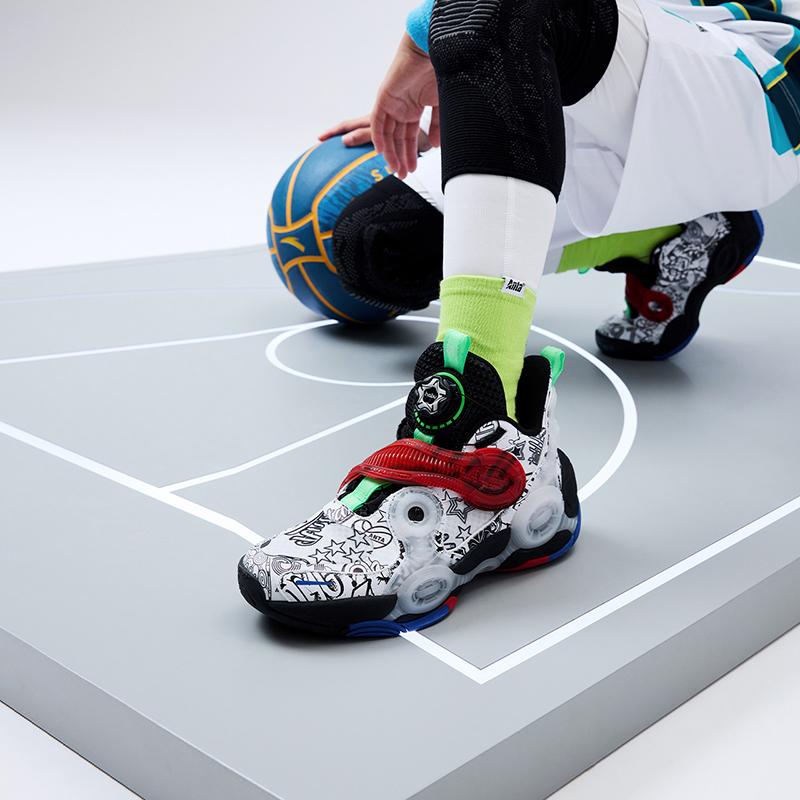 Anta Kids Asymmetrical 2 Comfortable Durable Breathable Low-Top Basketball Shoes Kids sneaker White Black 312231115-3