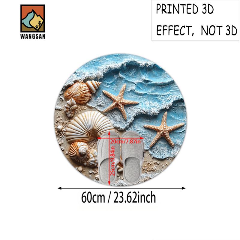 

Круглый ковер с 3D-принтом: пляжная ракушка, морская звезда, волна океана, текстура песка, фланелевый ковер, для прихожей ванной комнаты, прибрежный декор, морская тематика 60cm
