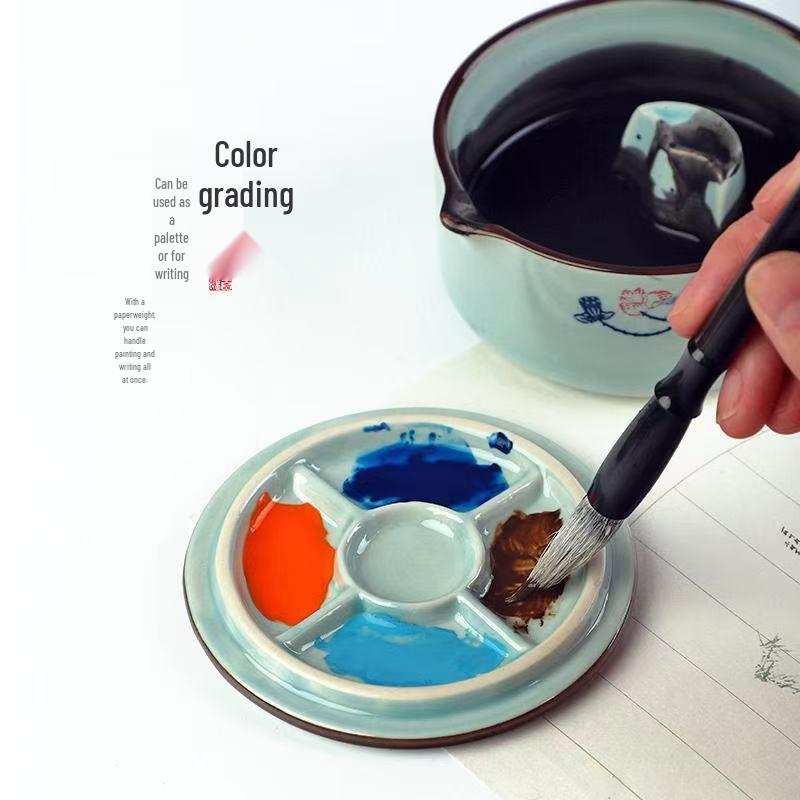 Multi-functional Inkstone with Lid - Ceramic Ink Dish & Holder for Calligraphy