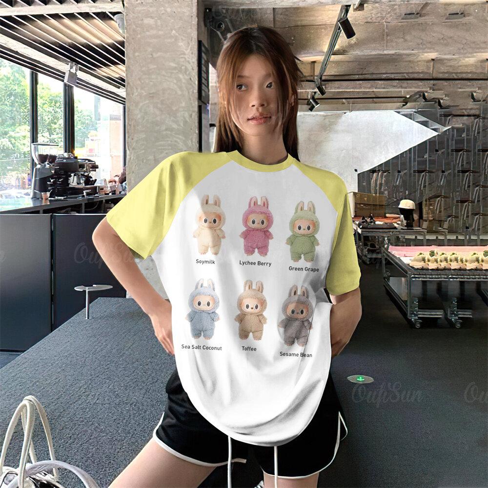 Labubu Women's T-shirt 2025 New Fashionable and Versatile Cartoon Printed Round Neck Short Sleeve Casual Summer Style Women's Top