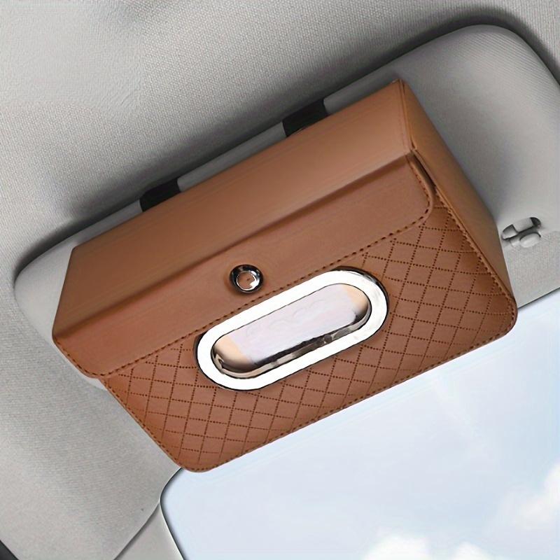 Car Tissue Box, Car Sun Visor Hanging Toilet Paper Drawer, Car Armrest Box - Smooth PU Leather Sun Visor Organizer, Easy To Access. Brown