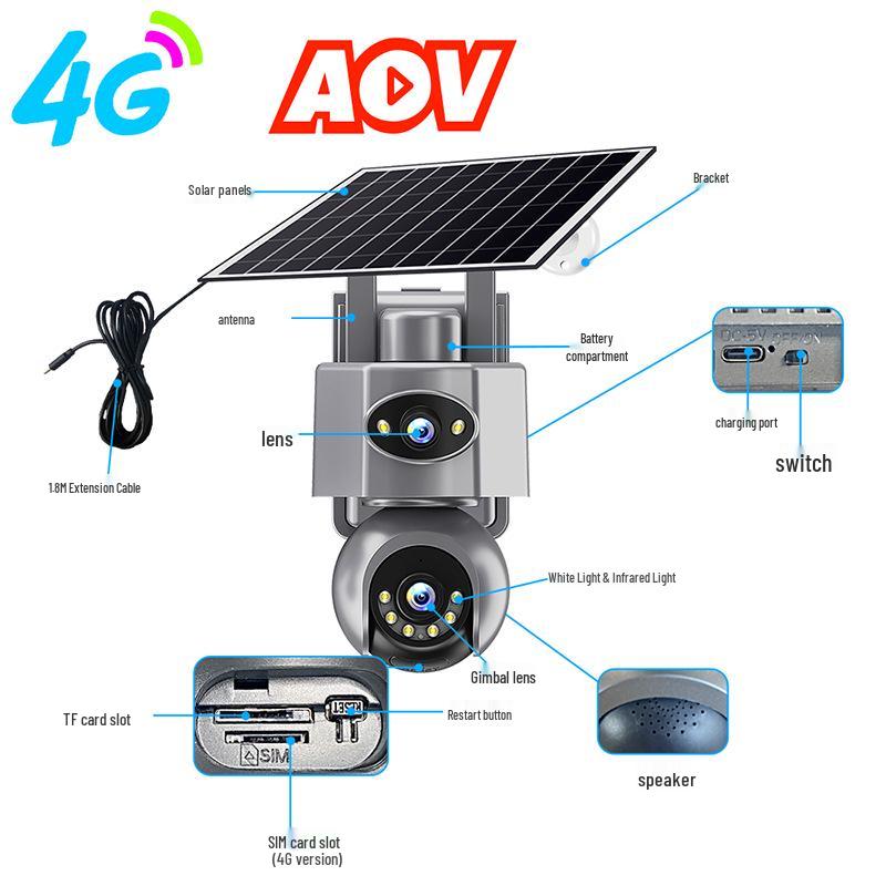 V380Pro AOV Solar-Powered 4G Outdoor Waterproof 360-Degree Remote Monitor Binocular Camera