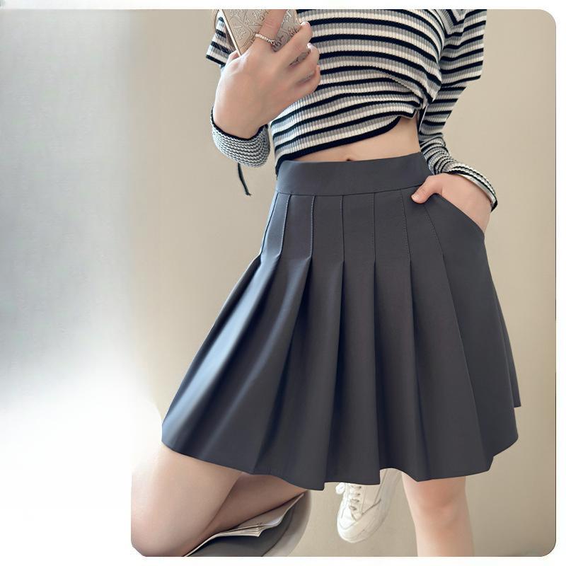 Latest Pleated Skirt Elastic Elastic Waist Skirt XS