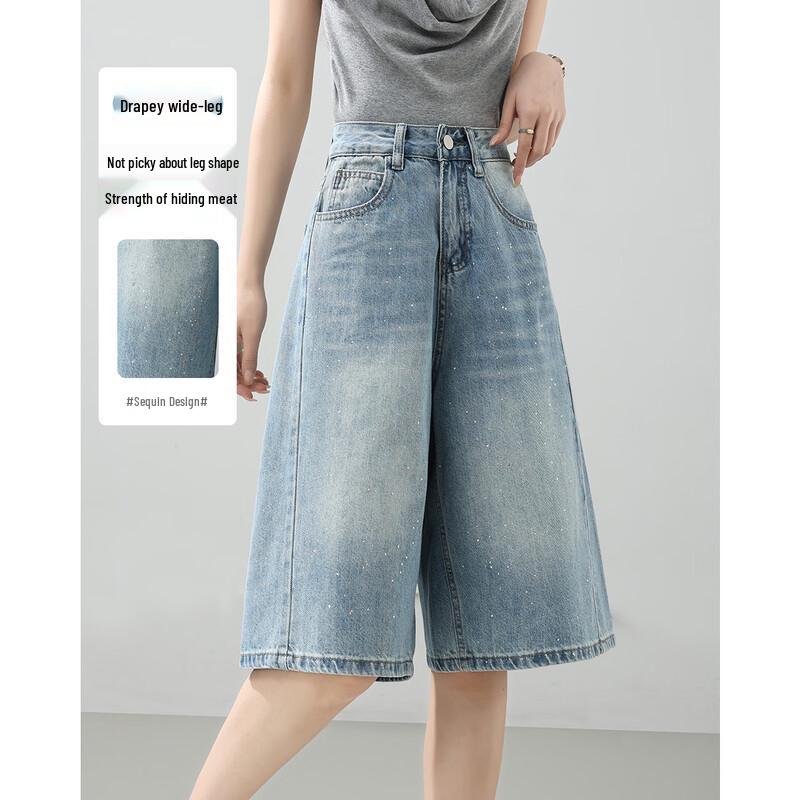 TERRE BLEUE Women s Loose Fit High-Waist Cropped Denim Pants M