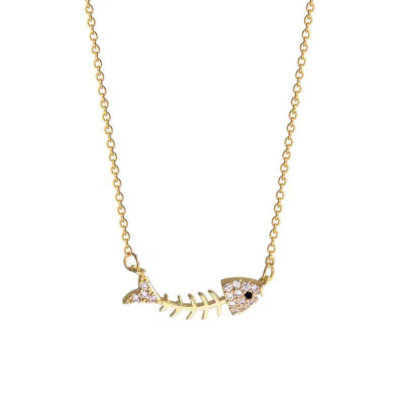 New Fashion Creative Popular 925 Sterling Silver Jewelry Personality Fish Bones Crystal Clavicle Chain Pendant Necklaces XL1431