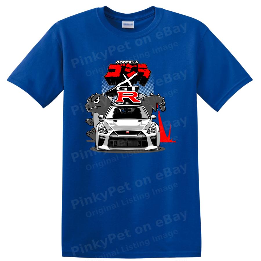 Godzilla X GT-R Car T Shirt Cool Anime Graphic Tee Funny Cartoon Design