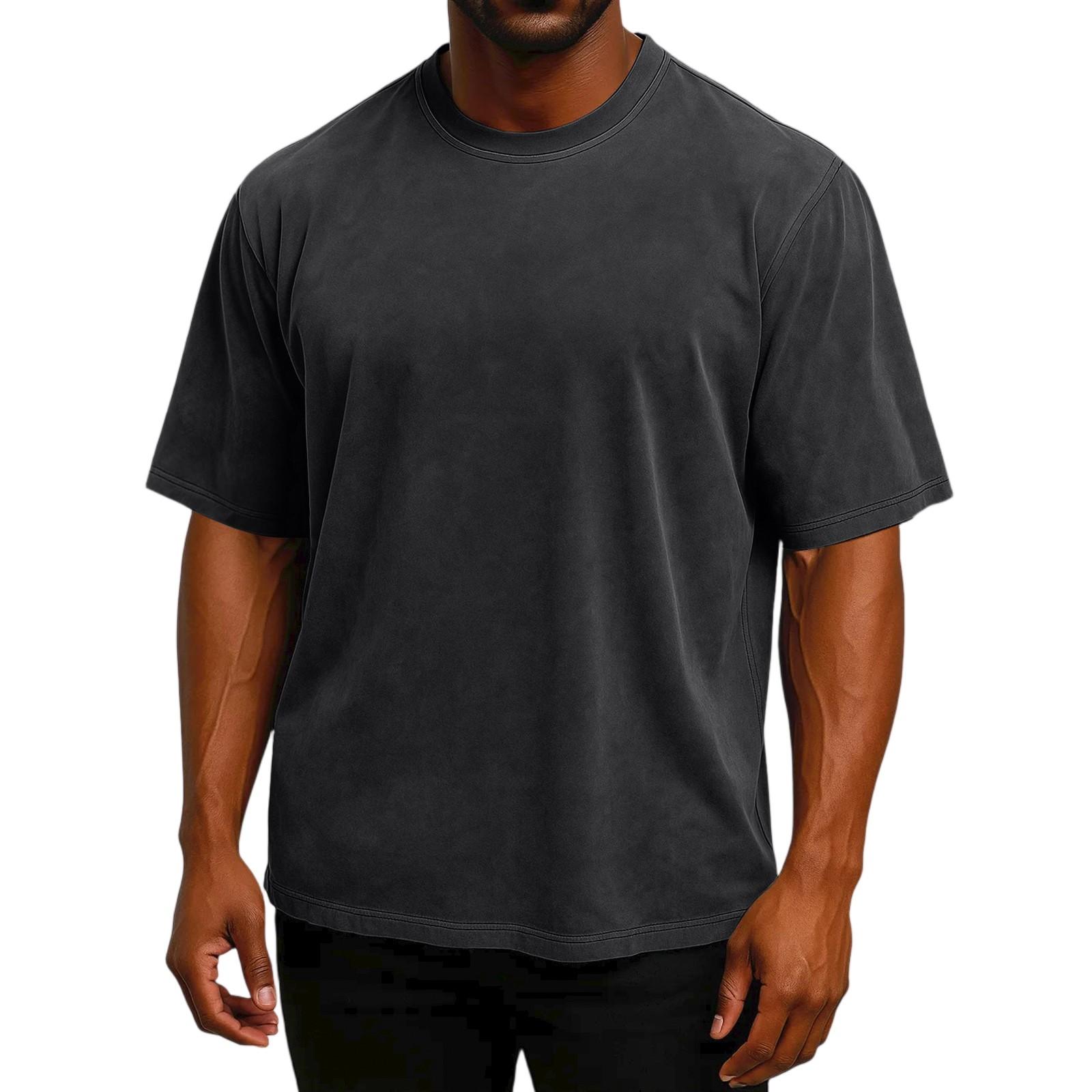 

Men s Short Sleeved Retro Cotton T-shirt Loose Half Sleeve XXXL чорний