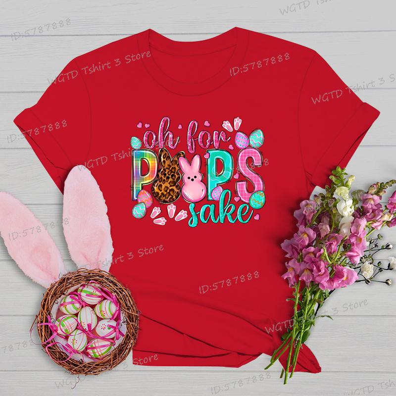 Oh for Peeps Sake Easter Tshirts Cute Bunny Leopard Print Crew Neck Tshirt Cartoon Rabbit Womens Easter Day Classic Tops Tees