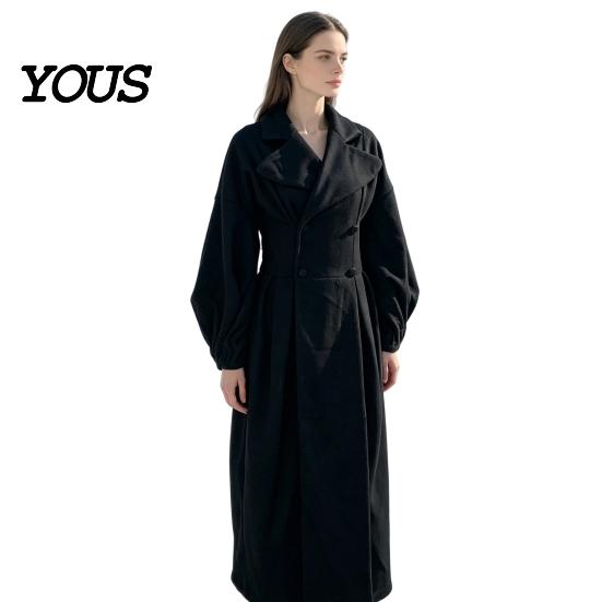 Cappotto Casual Lungo Donna Lana per Autunno Inverno, Soprabito Autunno Inverno con Maniche a Lanterna e Bavero a Tacca, Trench Doppiopetto con Tasche Abbigliamento
