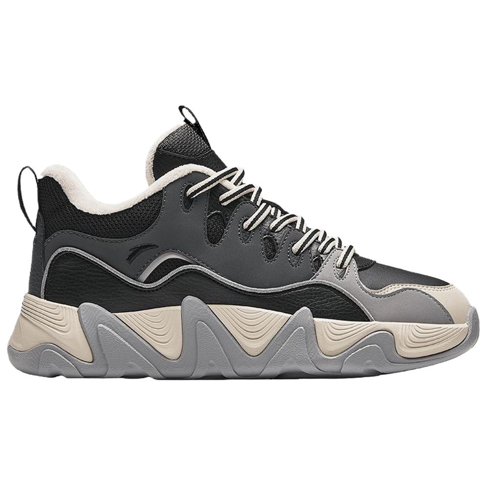 Anta Lifestyle Series Comfortable Fleece Warm Non-Slip Low-Top Sneakers Women Sneakers Black Gray Beige 922448916-4