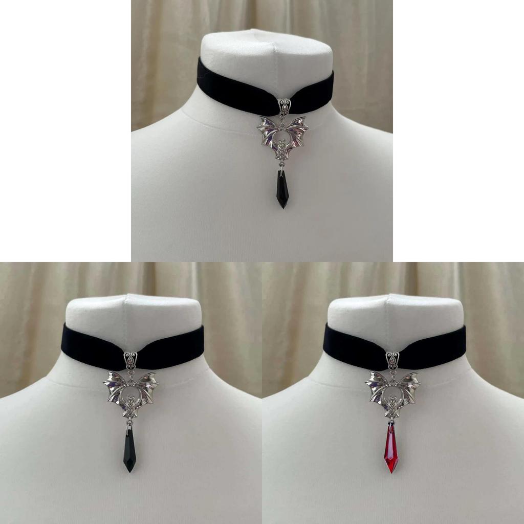 Collana Ciondolo Pipistrello in Velluto Nero Gotico con Catena Regolabile per Feste