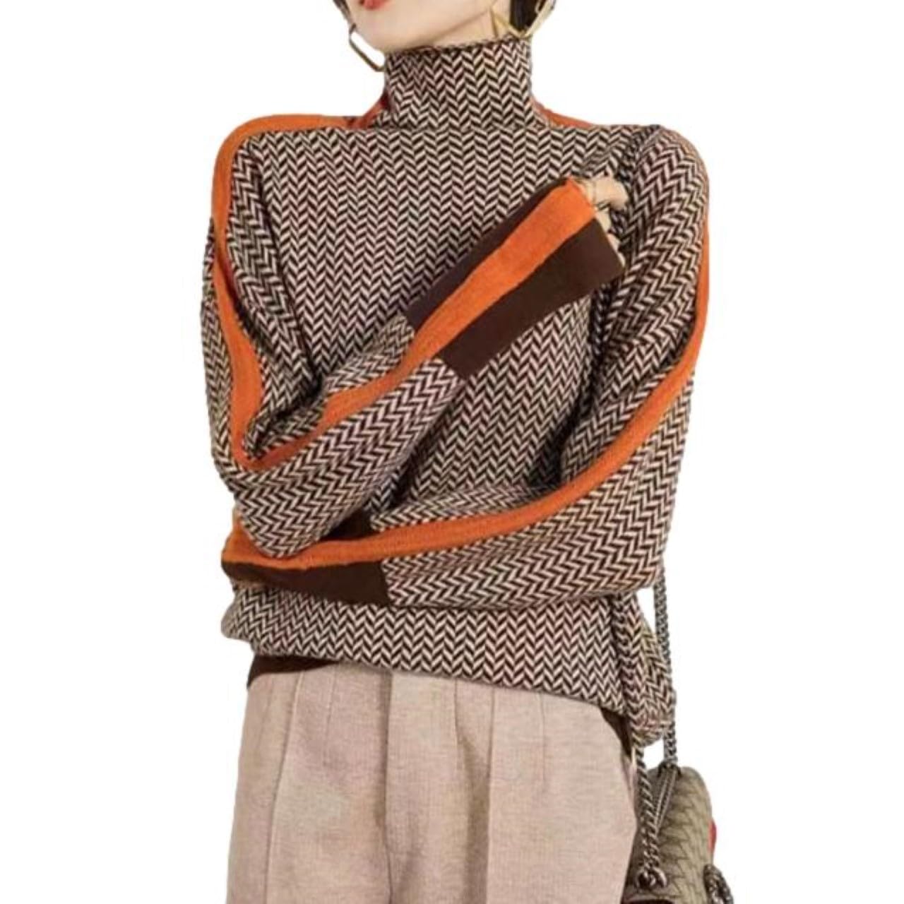 

Топ J-Scott в рубчик, пуловер с высоким воротом, свободный крой, рукава 1/4, оранжевый, JS105-OR-M