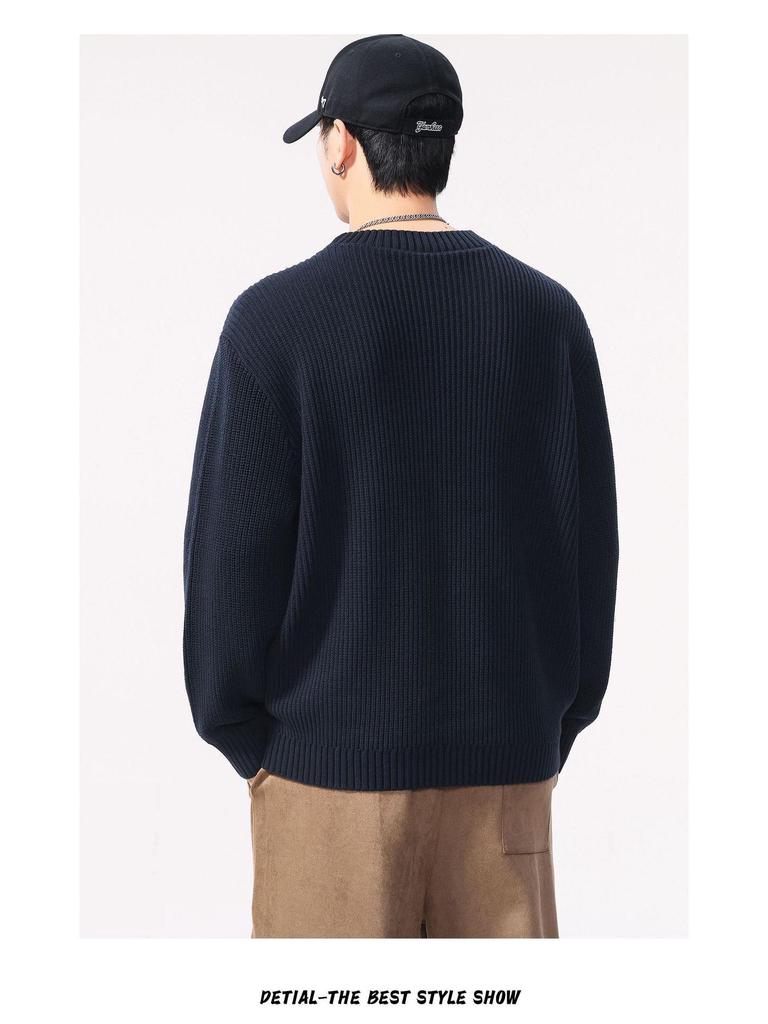 Shanggu Men’s High-End Loose Fashion Round Neck Sweater - Light Luxury and Versatile