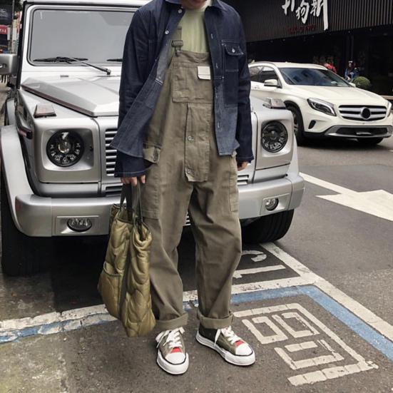 Men Jumpsuit Multiple Pockets Solid Color Pocket Loose Comfortable Dress-up Oversized Vintage Japanese Style Men Pants Male Clothes