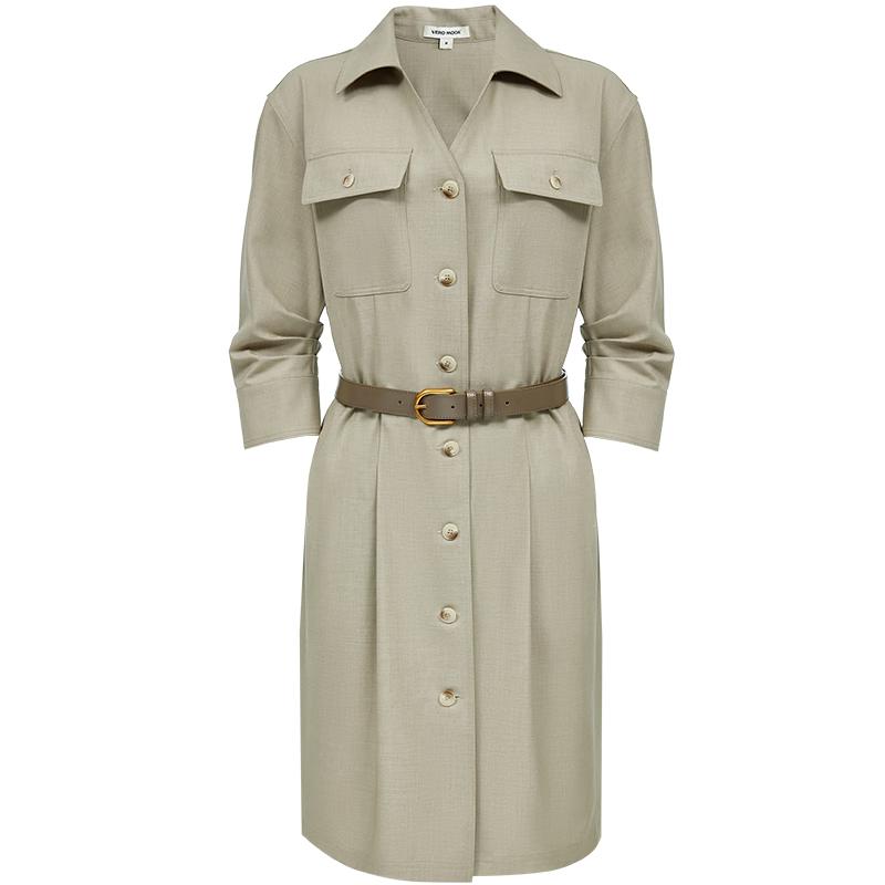 

VERO MODA Women s Lyocell Wool Blend Belted Shirt Dress M