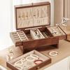 Homruilink Wooden Jewelry Black Large Capacity Jewelry Storage Case with Multifunctional Drawers for and Day Gift for Women Box, 3-Tier, Walnut,