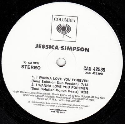 12inch Record JESSICA SIMPSON - I Wanna Love You Forever CAS42539 Columbia 1999 US Dance & Electronica Used