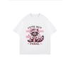 Süßes, aber wildes Waschbär-Grafik-T-Shirt Weiß Süßer Waschbär mit rosa Schleife und Herz-Sonnenbrille trinkt Smoothie Aufdruck Lässiges Sommer-Oberteil für Damen
