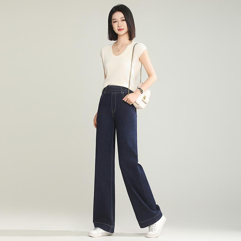 

Джинсы с высокой талией и широкими штанинами, женские летние темно-синие свободные облегающие брюки длиной до пола с драпировкой 34 темно-синий