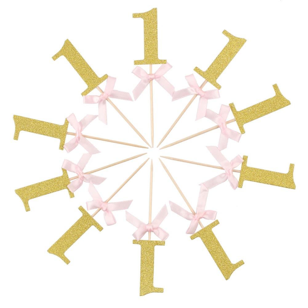 10Pcs First Birthday Decorations Number 1 Cupcake Toppers Boy Girl 1st Year Party Decor