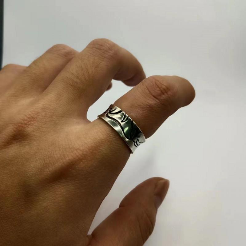 Adjustable Open Ring Men Women Geometric Whale Tail Design Vintage Style Plated Handmade Statement